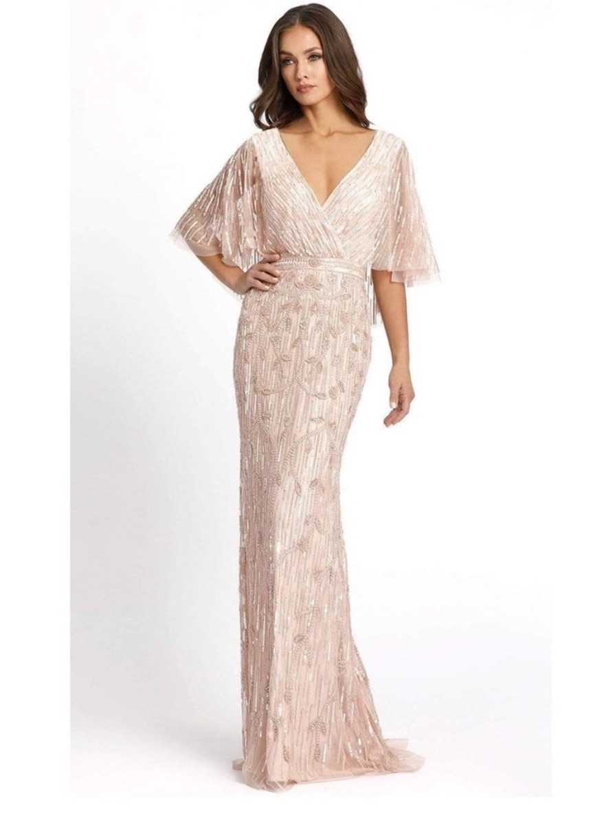 Mac Duggal 9064 Sequined V Neck Sheath Gown Size 14 Nwt